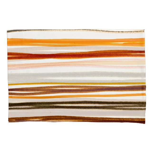 Geometric stripes, orange watercolor illustration pillow case (Front)