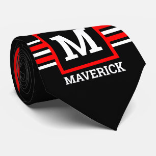 GEOMETRIC Stripes Red White Black Neck Tie