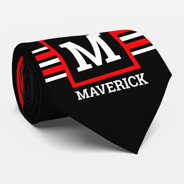 GEOMETRIC Stripes Red White Black Neck Tie (Rolled)