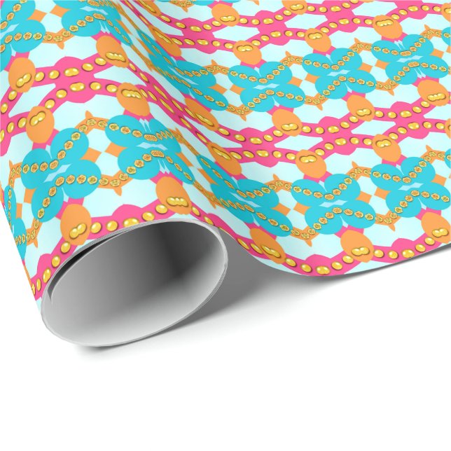 Geometric Stripes Turqoise Pink Wrapping Paper (Roll Corner)