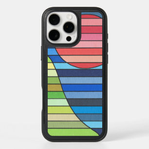 Geometric Stripes with Red Circle and Green Curves iPhone 16 Pro Max Case