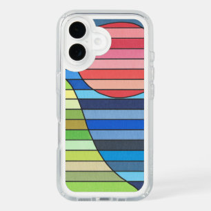 Geometric Stripes with Red Circle and Green Curves iPhone 16 Case
