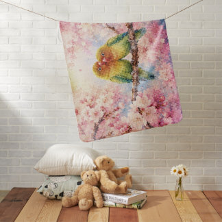 Geometric Style Lovebirds Among Cherry Blossoms Baby Blanket