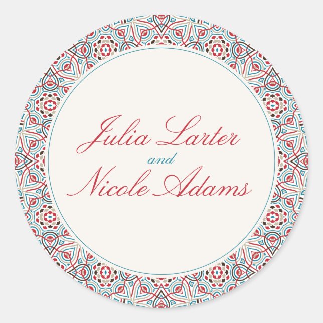 Geometric Style Sparkles Copper Metallic Wedding Classic Round Sticker (Front)