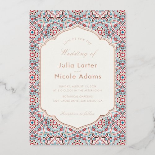 Geometric Style Sparkles Copper Metallic Wedding Foil Invitation