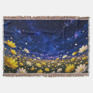 Geometric Style Starry Night Cosmos Landscape Throw Blanket