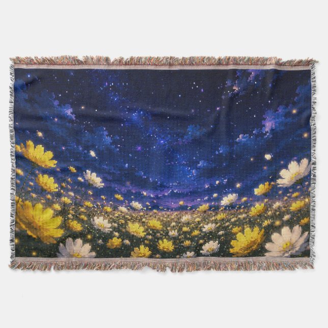 Geometric Style Starry Night Cosmos Landscape Throw Blanket (Front)