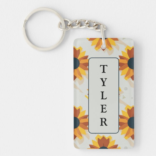 Geometric Style Sunflower Pattern Keychain (Front)