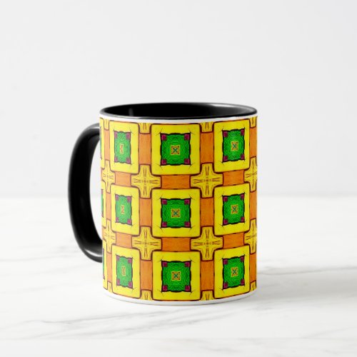 Geometric Style Yellow Green Brown Mug