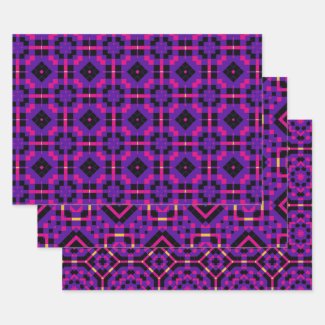 Geometric Stylish Op Art Mosaic Purple Patterns Wrapping Paper Sheets