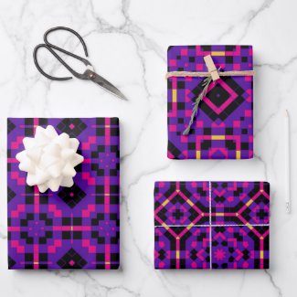 Geometric Stylish Op Art Mosaic Purple Patterns Wrapping Paper Sheets