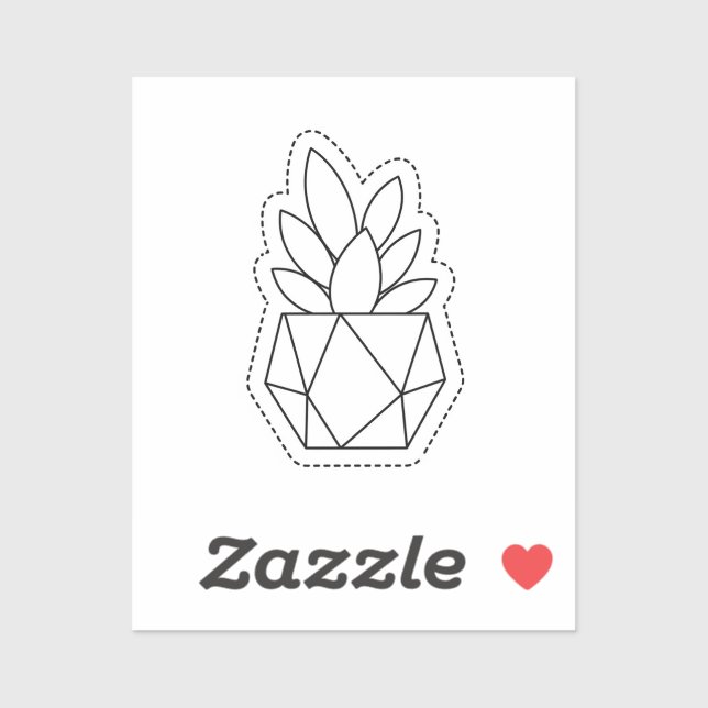 Geometric Succulent Plant in Pot Line Art Sticker  (Sheet)