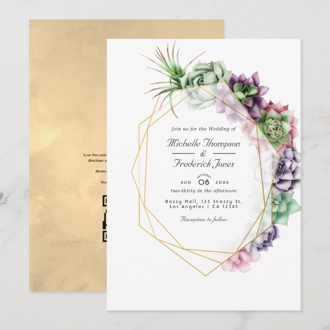 Geometric Succulents Herbarium Garden Wedding Invi Invitation (Front/Back)