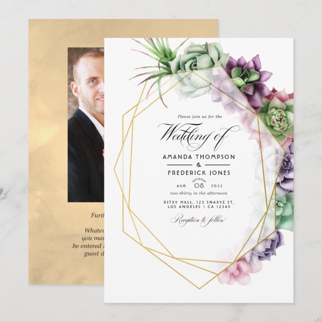 Geometric Succulents Herbarium Garden Wedding  Invitation (Front/Back)
