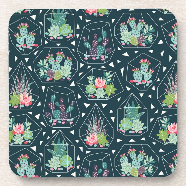 Geometric Succulents Pattern Beverage Coaster (Front)