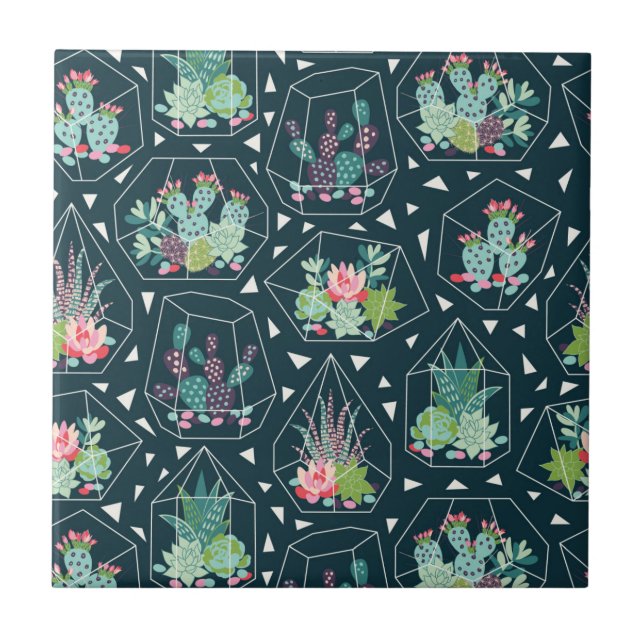 Geometric Succulents Pattern Ceramic Tile (Front)