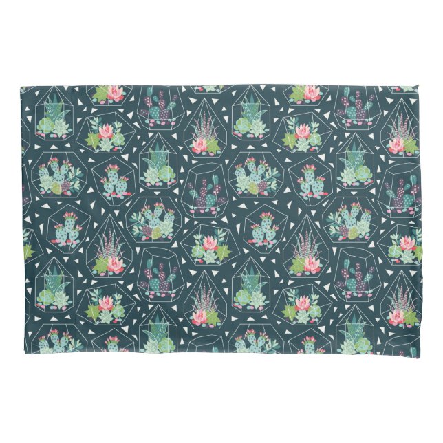 Geometric Succulents Pattern Pillow Case (Front-Left)