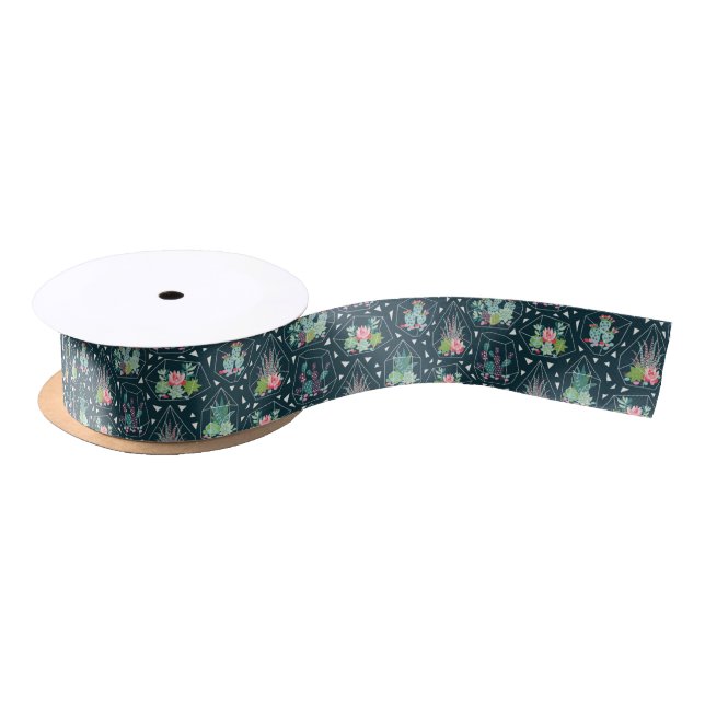 Geometric Succulents Pattern Satin Ribbon (Spool)