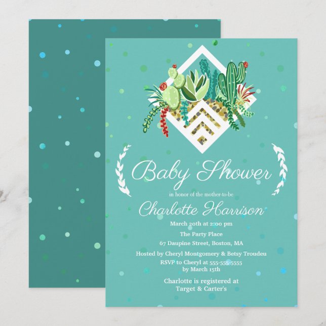 Geometric Succulents Terrarium Cactus Baby Shower Invitation (Front/Back)