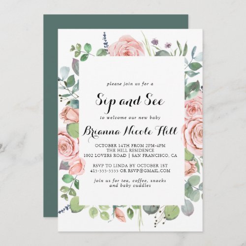 Geometric Summer Breeze Floral Sip and See  Invitation