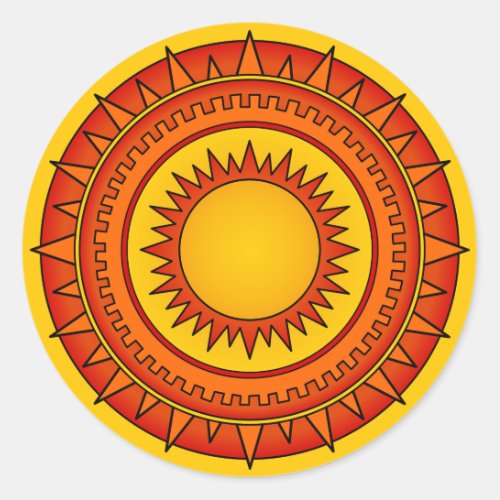 Geometric Sun Design Classic Round Sticker