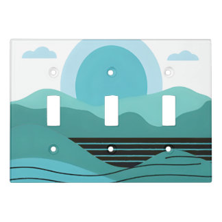 Geometric Sun Mountain Abstract with Tribal Border Light Switch Cover