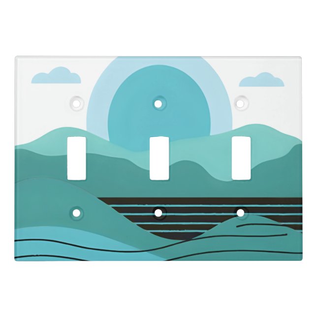 Geometric Sun Mountain Abstract with Tribal Border Light Switch Cover (Front)