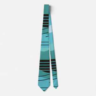 Geometric Sun Mountain Abstract with Tribal Border Neck Tie