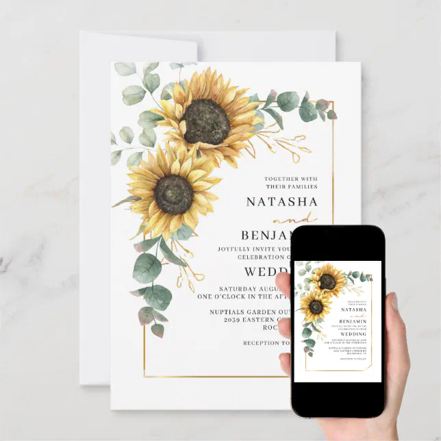 Geometric Sunflower Botanical Wedding Invitation | Zazzle