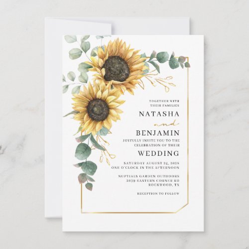 Geometric Sunflower Botanical Wedding Invitation