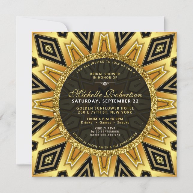 Geometric Sunflower Bridal Shower Circle Invites (Back)