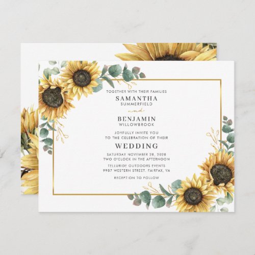 Geometric Sunflower Eucalyptus Wedding Invitation