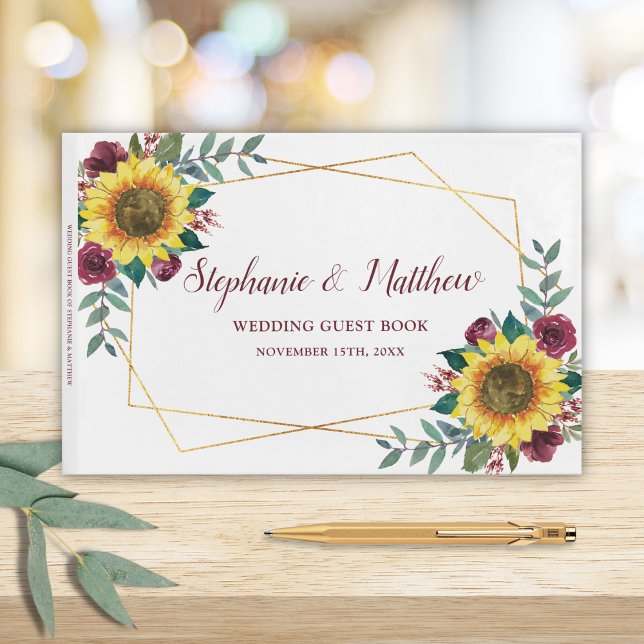 Geometric Sunflower Floral Watercolor Wedding Guest Book (Creator Uploaded)