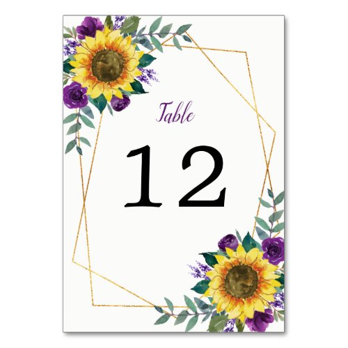 Geometric Sunflower Purple Roses  Table Number