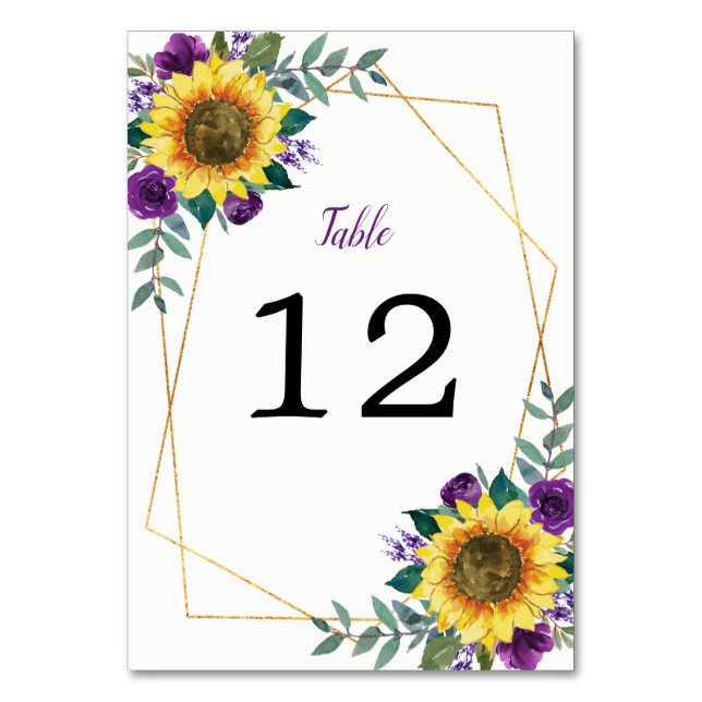 Geometric Sunflower Purple Roses  Table Number (Front)