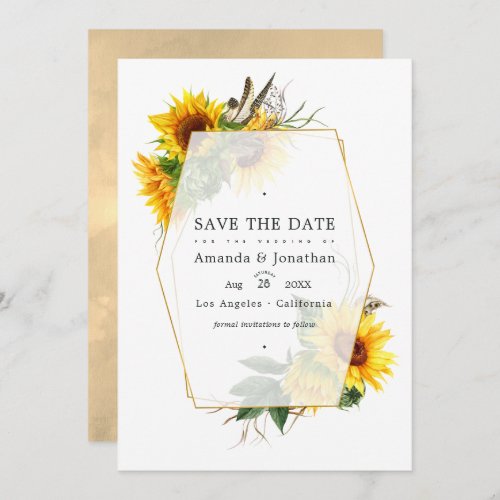 Geometric Sunflower Rustic Barn Country Wedding Save The Date