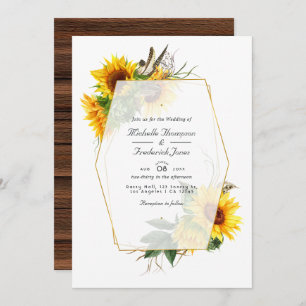 Geometric Sunflower Rustic QR Code RSVP Wedding Invitation