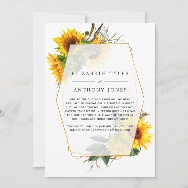Geometric Sunflowers Wedding Reduced Guest List Announcement (Front)