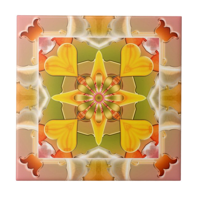 Geometric Sunny Floral Heart Tile (Front)
