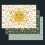 Geometric Suns Vines FLowers Pink Blue Green Wrapping Paper Sheets<br><div class="desc">Hope you like this hand made paper variety pack.  Check out my shop for lots more colors and patterns and let me know if you'd like something customized.</div>