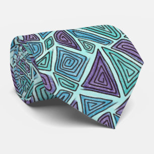 Geometric Swirls, Purple, Blue, Aqua, Turquoise Neck Tie