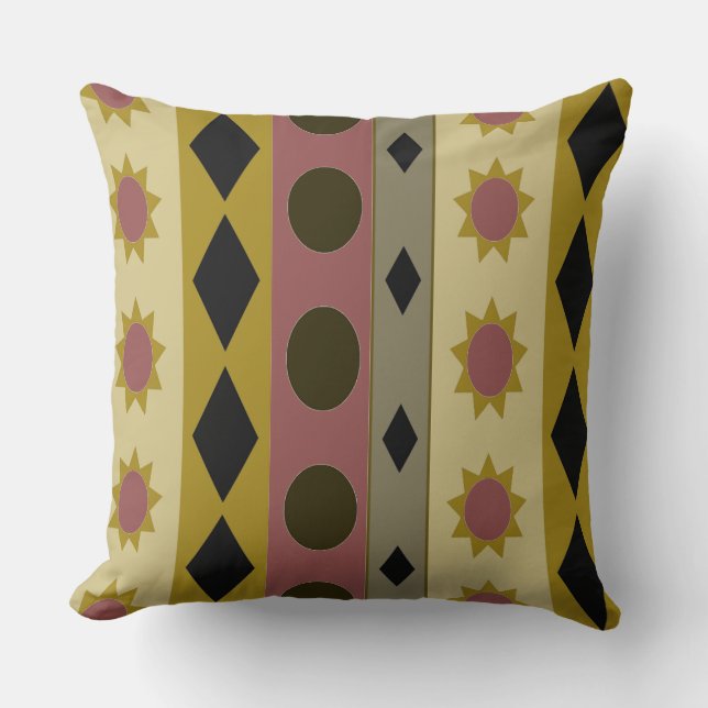 Geometric Symbols Stripes on Custom Color Throw Pillow (Front)