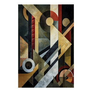 Geometric Symphony in Terracotta and Black Poster