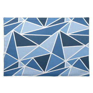 Geometric Tangled Triangles, Monochromatic Blue Cloth Placemat