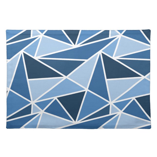 Geometric Tangled Triangles, Monochromatic Blue Cloth Placemat (Front)