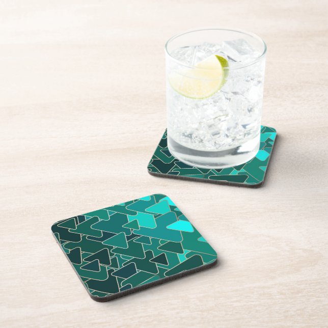 Geometric Teal and Gold  Beverage Coaster (Right Side)