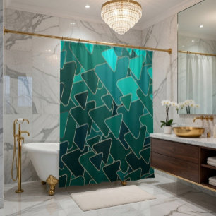 Geometric Teal and Gold Shower Curtain