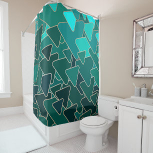 Geometric Teal and Gold Shower Curtain