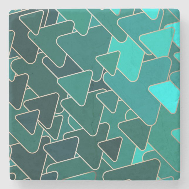 Geometric Teal and Gold Stone Coaster (Front)