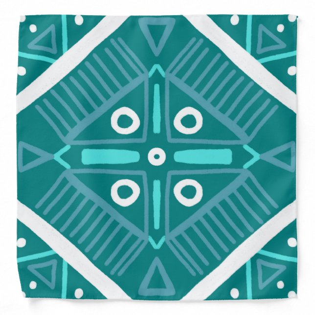 Geometric Teal Aqua Boho Pattern Bandana (Front)